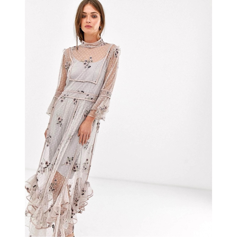 NWT We Are Kindred Maryjane Lilac Pink Sheer Floral Embroidered Maxi Dress sz 6 - Picture 2 of 15